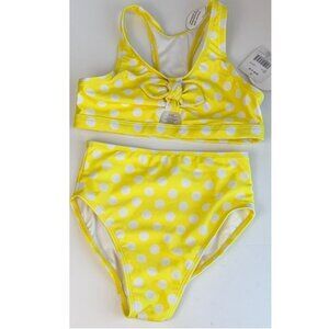 George Girls Bikini 2 Piece Polka Dot Yellow Bow M 7-8 NWT